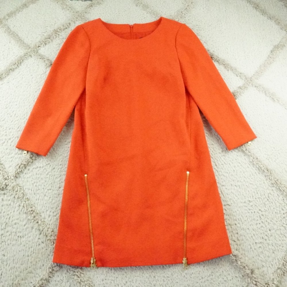 J.CREW Double Zip Shift Dress Womens 2 Electric Red Gold Zipper